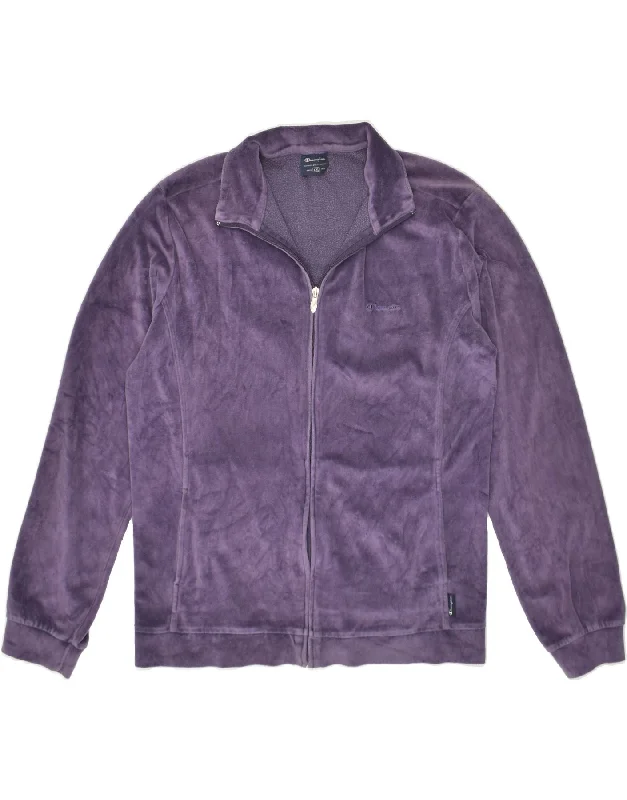 CHAMPION Womens Tracksuit Top Jacket UK 20 2XL Purple Polyester Fleece Fabric Down Fabric Feather Fabric