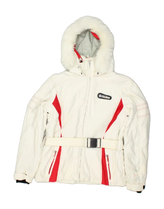 COLMAR Womens Hooded Ski Jacket IT 42 Medium White Satin Jacket Silk Jacket Chiffon Jacket