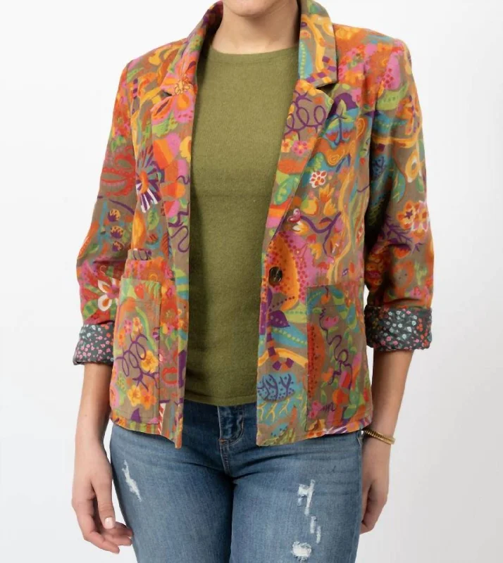 Corduroy Print Jacket In Multi Wool Jacket Cashmere Jacket Tweed Jacket