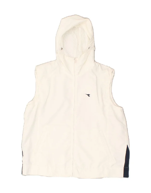 DIADORA Womens Hooded Sleeveless Tracksuit Top Jacket UK 10 Small White One-Shoulder Jacket Off-the-Shoulder Jacket Asymmetrical Jacket