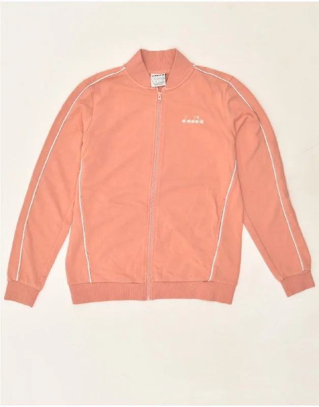 DIADORA Womens Tracksuit Top Jacket UK 10 Small Pink Cotton Welt Pockets Slit Pockets Flap Pockets