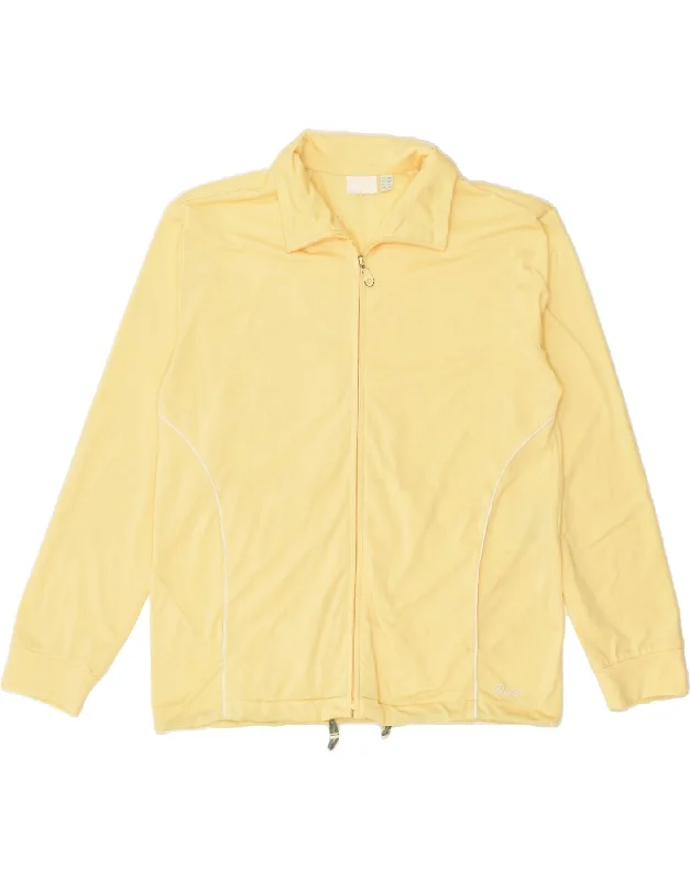 DIADORA Womens Tracksuit Top Jacket UK 12 Medium Yellow Polyester Collared Jacket Crew Neck Jacket Turtle Neck Jacket