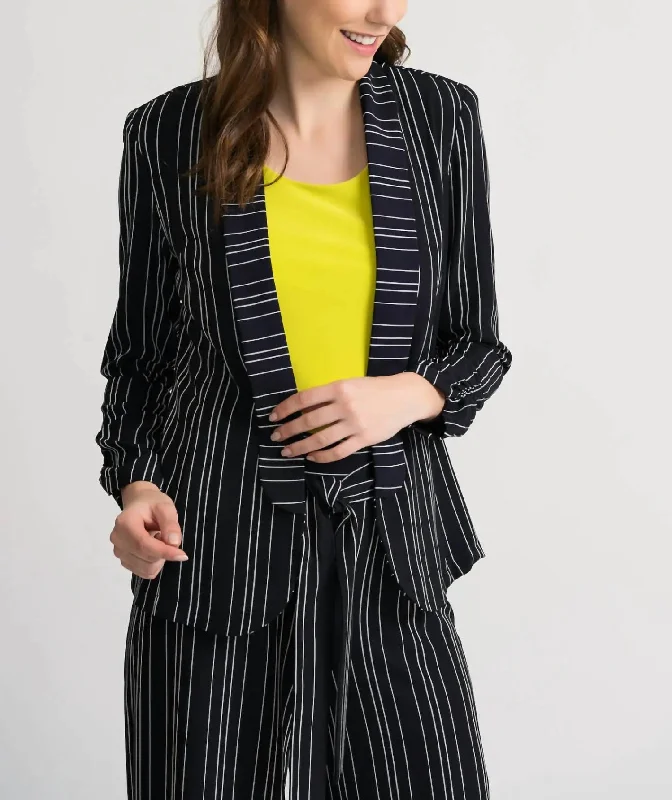 Double Pinstripe Jacket In Navy/white Stripe Wool Jacket Cashmere Jacket Tweed Jacket