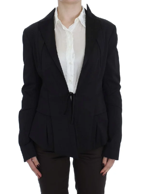 Exte  Stretch Single Breasted Blazer Women's Jacket A-Line Jacket Boat Neck Shawl Collar