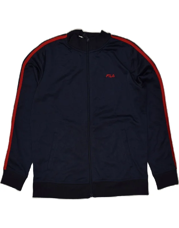 FILA Womens Tracksuit Top Jacket UK 14 Large  Navy Blue Polyester Zippered Jacket Buttoned Jacket Snapped Jacket