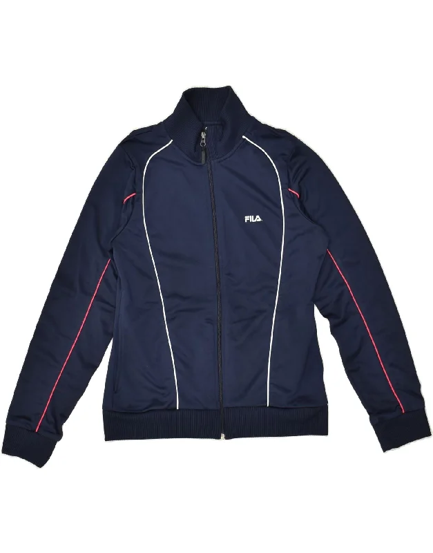 FILA Womens Tracksuit Top Jacket UK 14 Large Navy Blue Insulated Jacket Fitted Jacket Loose Jacket