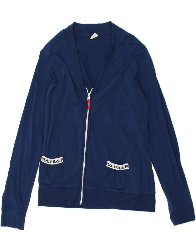 FILA Womens Tracksuit Top Jacket UK 16 Large Navy Blue Cotton Rayon Jacket Velvet Jacket Corduroy Jacket