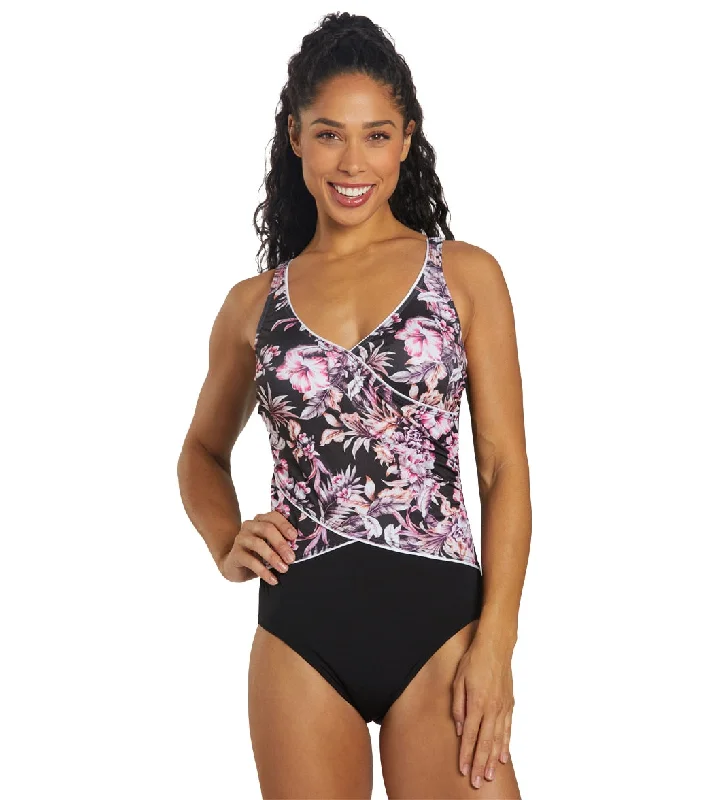 FINZ Women's Hibiscus Crossover One Piece Swimsuit (E/F Cup) Black Bold Color Swimsuit FINZ Women's Hibiscus Crossover One Piece Swimsuit (E/F Cup) Black Bold Color Swimsuit