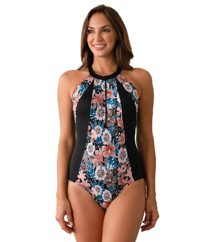 Fit4U Women's Moon Shadow High Neck Zip One Piece Swimsuit (C Cup) Push-Up Bikini Bottoms Fit4U Women's Moon Shadow High Neck Zip One Piece Swimsuit (C Cup) Push-Up Bikini Bottoms