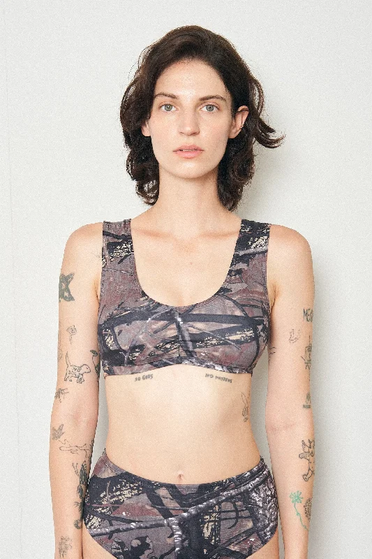 Forest Camo Yoga/Swim Scrunch Bra Deep-V Swimsuit Design