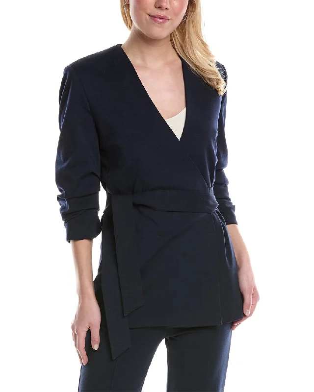 Halston Bexley Wool-Blend Jacket A-Line Jacket Boat Neck Shawl Collar