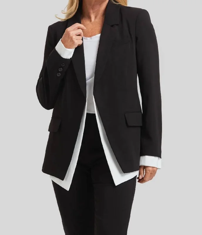 Hannah Shirt Tail Jacket In Black Toggled Jacket Drawstring Jacket Belted Jacket