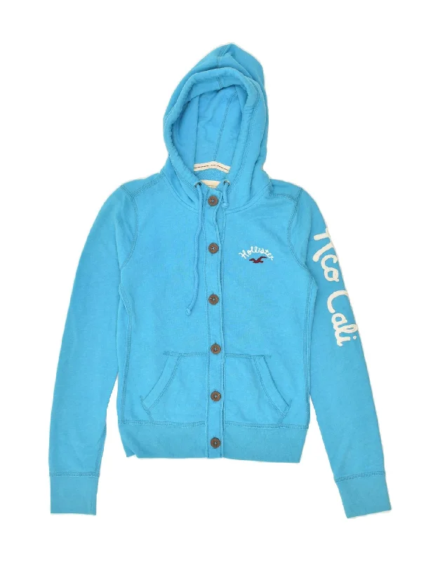 HOLLISTER Womens Graphic Hooded Tracksuit Top Jacket UK 12 Medium Blue Fleece Jacket Down Jacket Feather Jacket