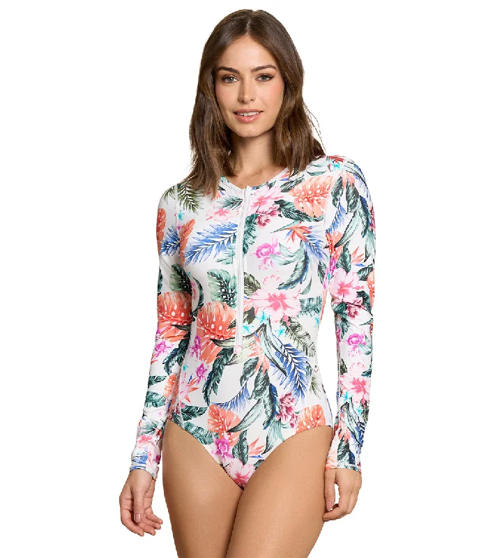 Jantzen Women's Hawaiian Terrace Bloq UV Whoopie Zip front Long Sleeve One Piece Swimsuit Multi Lace Back Bikini Jantzen Women's Hawaiian Terrace Bloq UV Whoopie Zip front Long Sleeve One Piece Swimsuit Multi Lace Back Bikini