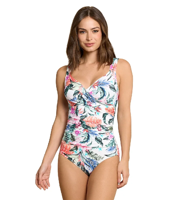 Jantzen Women's Hawaiian Terrace Surplice One Piece Swimsuit Comfortable Swim Shorts