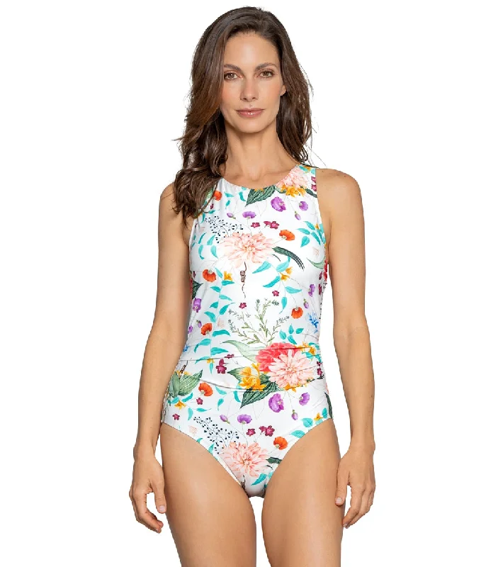 Jantzen Women's Sunrise Blush Farrah High Neck One Piece Swimsuit Seafoam Tides Sporty Racerback Swimsuit Jantzen Women's Sunrise Blush Farrah High Neck One Piece Swimsuit Seafoam Tides Sporty Racerback Swimsuit
