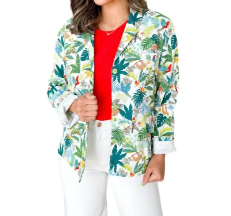 Jungle Jacket In Multi Color Cotton Fabric Linen Fabric Terry Fabric