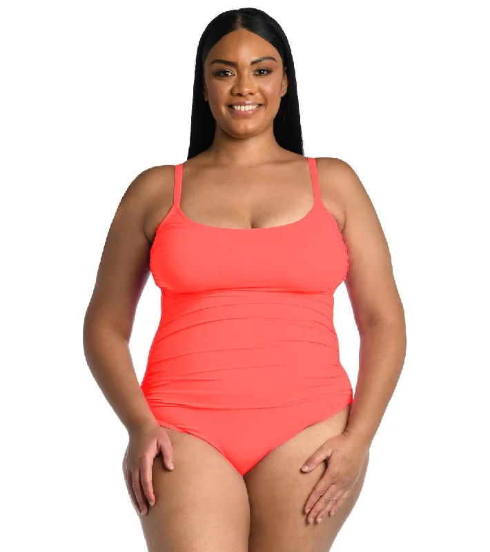 La Blanca Plus Size Island Goddess Lingerie One Piece Swimsuit Hot Coral Plunge Neckline Swimsuit La Blanca Plus Size Island Goddess Lingerie One Piece Swimsuit Hot Coral Plunge Neckline Swimsuit