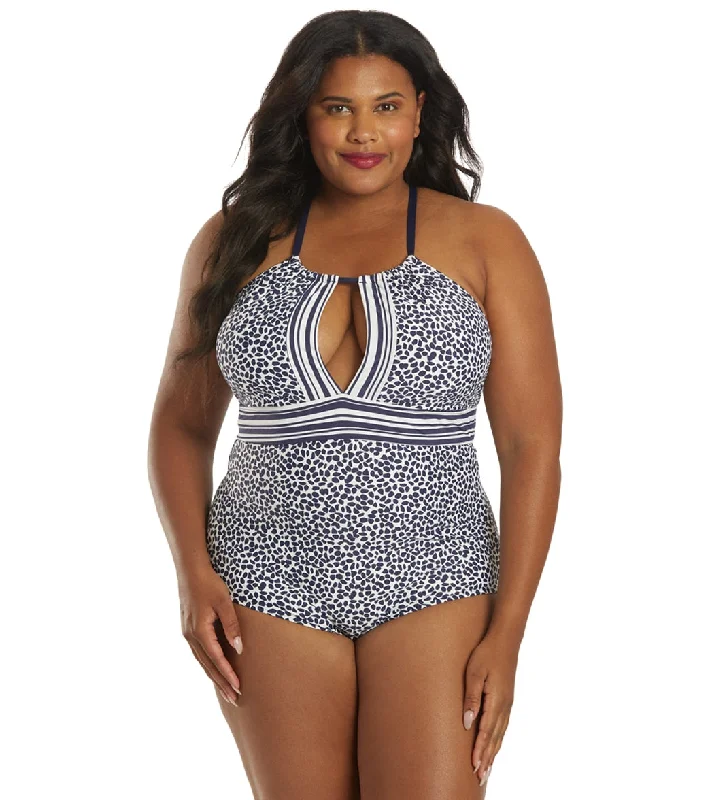 La Blanca Women's Plus Size Apulia Mix High Neck Keyhole One Piece Swimsuit Indigo High-Cut One-Piece La Blanca Women's Plus Size Apulia Mix High Neck Keyhole One Piece Swimsuit Indigo High-Cut One-Piece