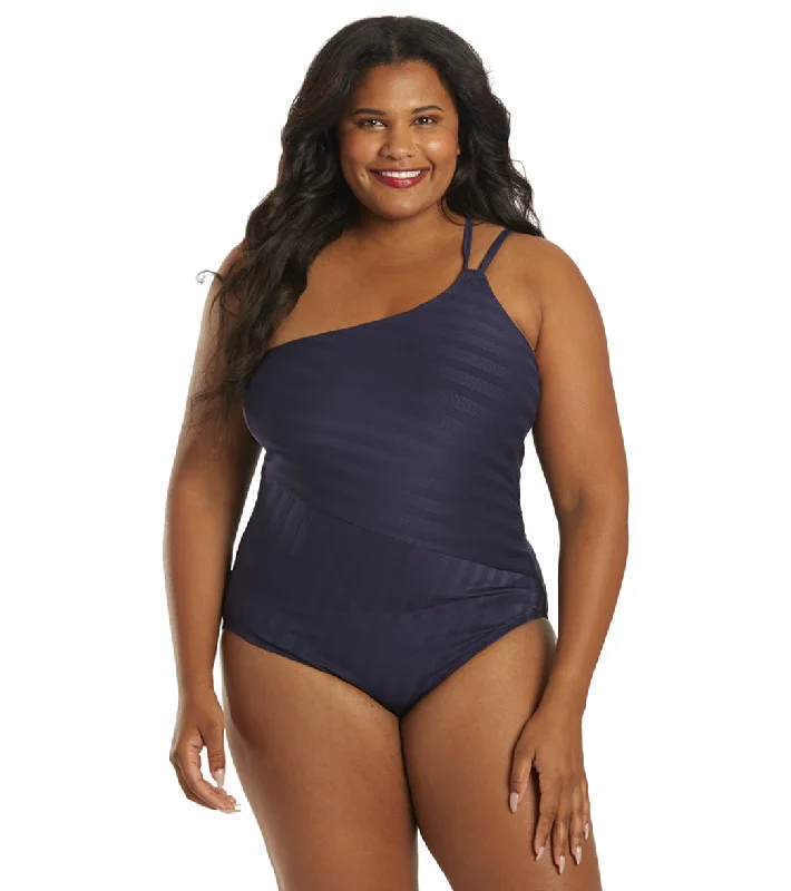 La Blanca Women's Plus Size Linea Costa One Shoulder One Piece Swimsuit Flirty Ruffle Swimsuit La Blanca Women's Plus Size Linea Costa One Shoulder One Piece Swimsuit Flirty Ruffle Swimsuit