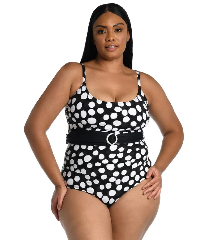 La Blanca Women's Plus Size Mod For Dot Belted Lingerie Mio One Piece Swimsuit Cross-Back Bikini La Blanca Women's Plus Size Mod For Dot Belted Lingerie Mio One Piece Swimsuit Cross-Back Bikini