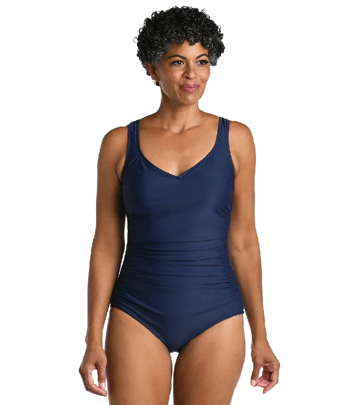 Maxine Women's Solid Over The Shoulder One Piece Swimsuit Indigo Solid Color Swimsuit Maxine Women's Solid Over The Shoulder One Piece Swimsuit Indigo Solid Color Swimsuit