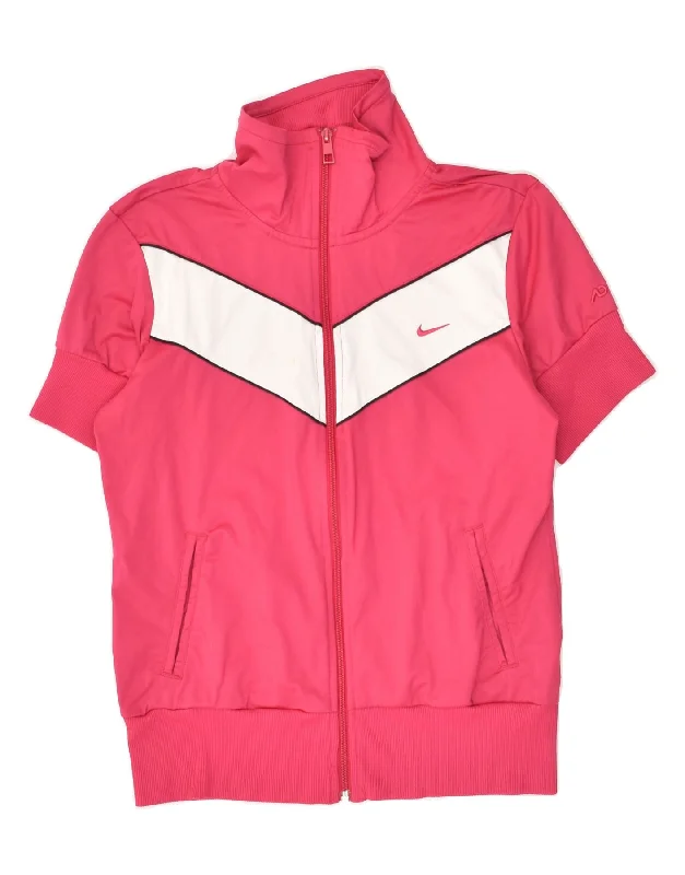 NIKE Womens Short Sleeve Tracksuit Top Jacket UK 14 Medium Pink Print Jacket Jacquard Jacket Patchwork Jacket