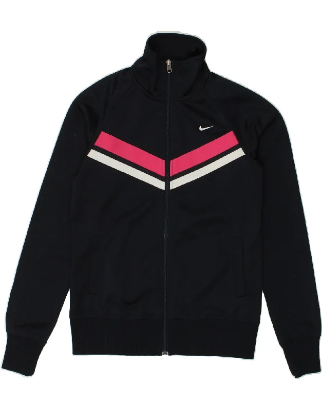 NIKE Womens Tracksuit Top Jacket UK 12/14 Medium Navy Blue Striped Mesh Jacket Canvas Jacket Denim Jacket