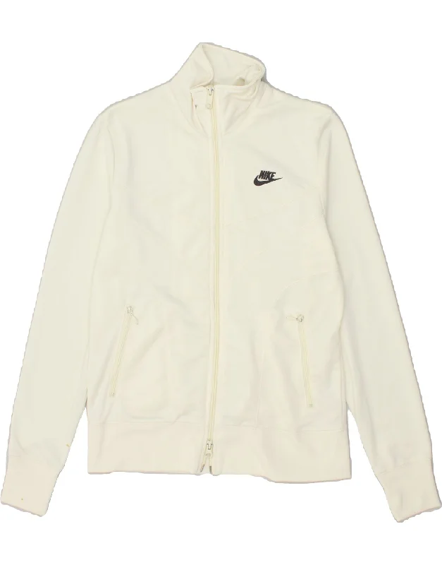 NIKE Womens Tracksuit Top Jacket UK 14/16 Large  Off White Polyester Boat Neck Shawl Collar Notched Collar