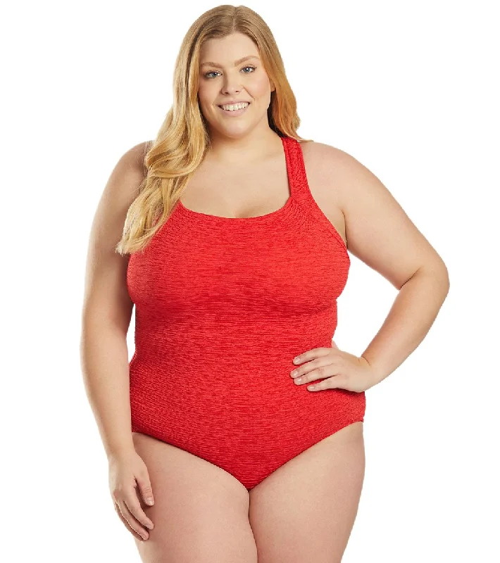 Penbrooke Krinkle Plus Size Chlorine Resistant One Piece Active Back Swimsuit Red Modern High-Waisted Swimsuit Penbrooke Krinkle Plus Size Chlorine Resistant One Piece Active Back Swimsuit Red Modern High-Waisted Swimsuit
