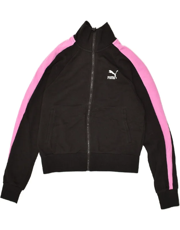 PUMA Womens Tracksuit Top Jacket UK 6 XS Black Cotton Embroidered Jacket Appliqued Jacket Beaded Jacket