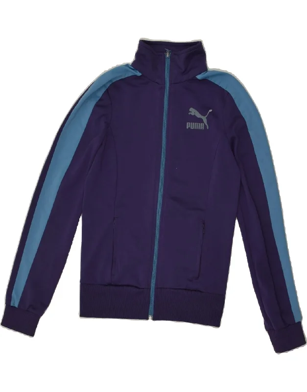 PUMA Womens Tracksuit Top Jacket UK 6 XS Navy Blue Polyester Toggled Jacket Drawstring Jacket Belted Jacket