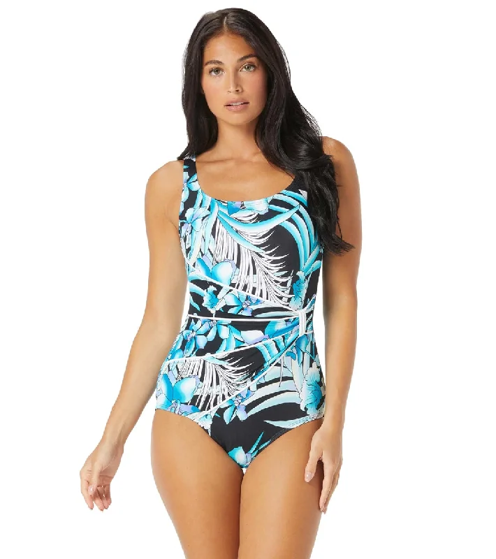Roxanne Women's Ocean Bloom Bra Sized Chlorine Resistant Draped Sash One Piece Swimsuit (D/DD Cup) Black High-Cut One-Piece Roxanne Women's Ocean Bloom Bra Sized Chlorine Resistant Draped Sash One Piece Swimsuit (D/DD Cup) Black High-Cut One-Piece