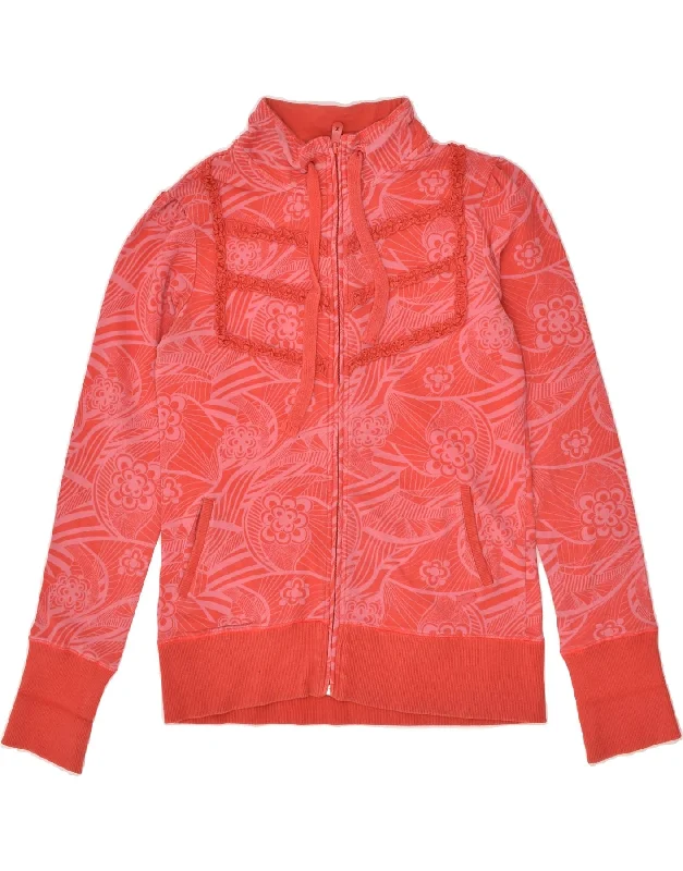 ROXY Womens Abstract Pattern Tracksuit Top Jacket UK 12 Medium Red Cotton Toggled Jacket Drawstring Jacket Belted Jacket