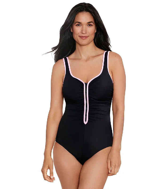 Shape Solver SPORT Women's Color Coated Shirred Zipper Tank One Piece Swimsuit Stylish Swimsuit Set Shape Solver SPORT Women's Color Coated Shirred Zipper Tank One Piece Swimsuit Stylish Swimsuit Set