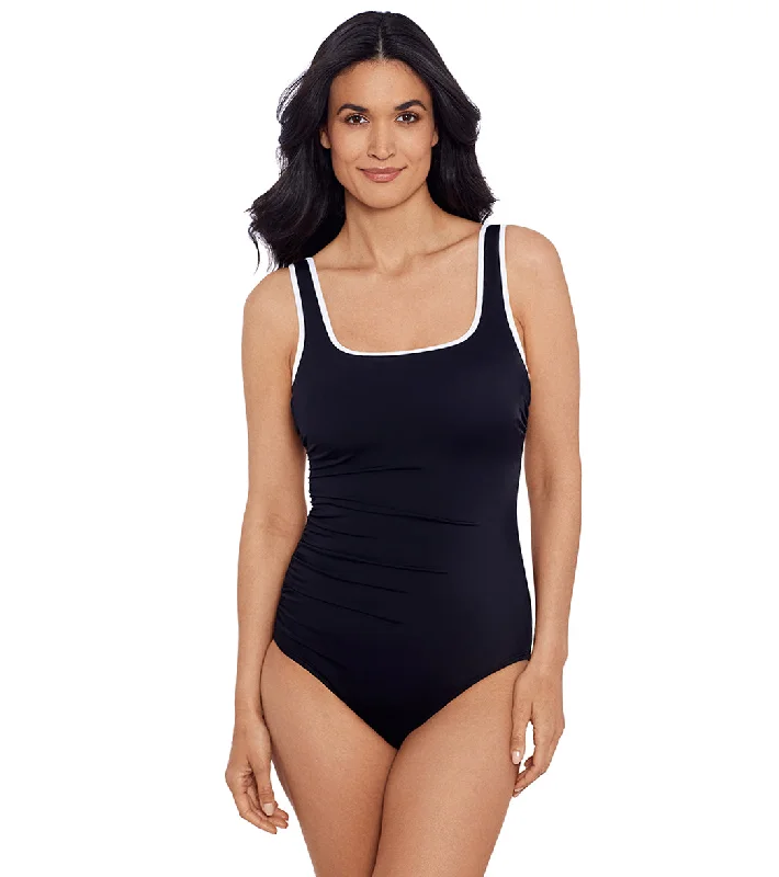 Shape Solver SPORT Women's Colorblock Sport Side Shirred Tank One Piece Swimsuit Sporty Swim Shorts Shape Solver SPORT Women's Colorblock Sport Side Shirred Tank One Piece Swimsuit Sporty Swim Shorts