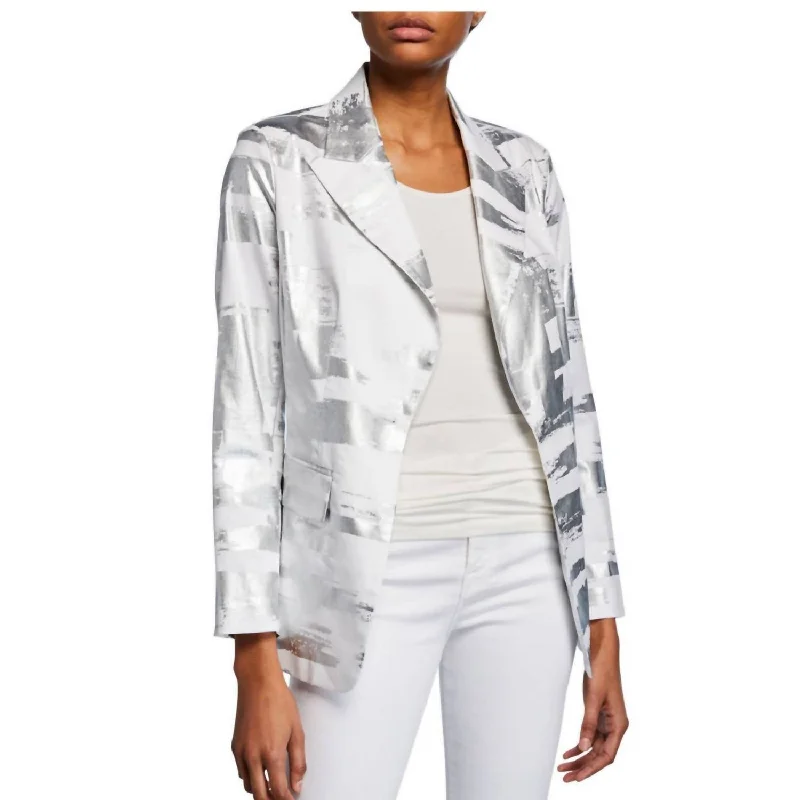 Silver Foil Jacket In White Silver Jacket Blazer Coat