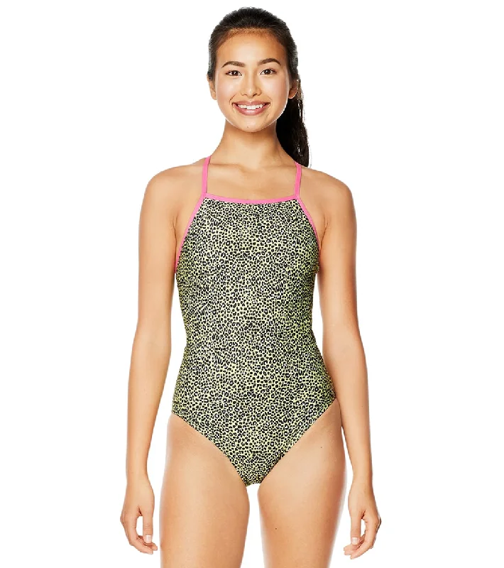 Speedo Vibe Women's  Printed X Back One Piece Swimsuit Deep-V Swimsuit Design