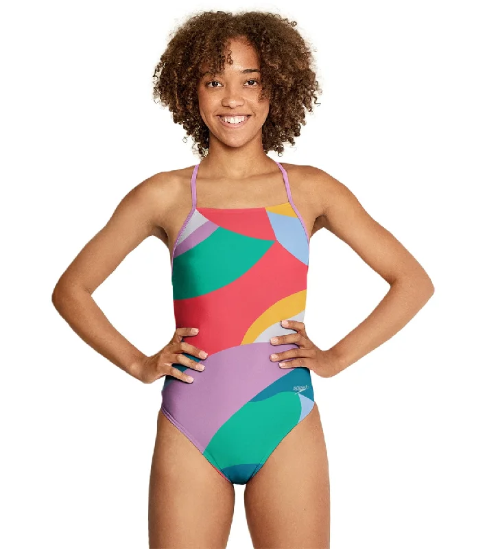 Speedo Women's Printed Tie Back One Piece Swimsuit Fiery Skin Stylish Swimsuit Set