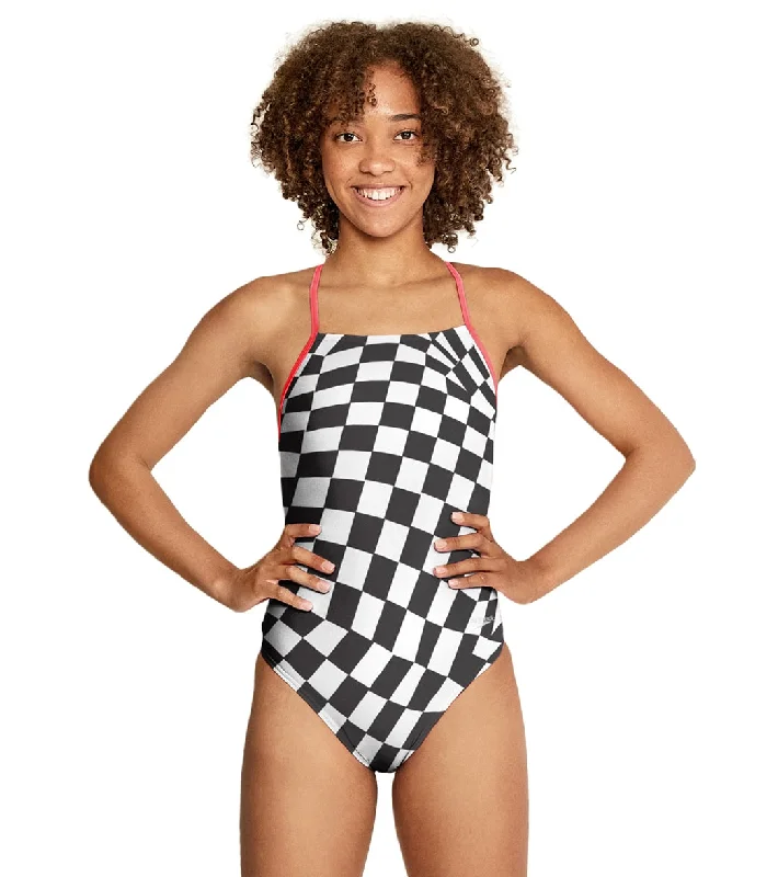 Speedo Women's Printed Tie Back One Piece Swimsuit Swim Skirt Set