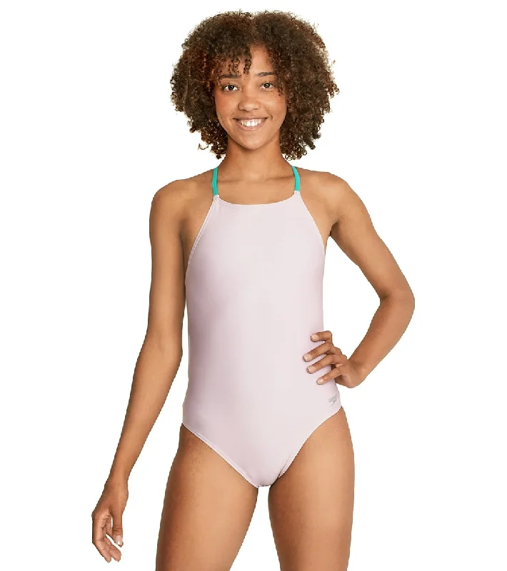 Speedo Women's Solid Tie Back One Piece Swimsuit Lilac Sachet Solid Color Swimsuit