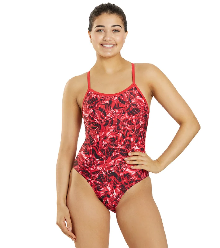 Sporti Sonic Bloom Thin Strap One Piece Swimsuit (22-40) Red Classic Monokini Design Sporti Sonic Bloom Thin Strap One Piece Swimsuit (22-40) Red Classic Monokini Design