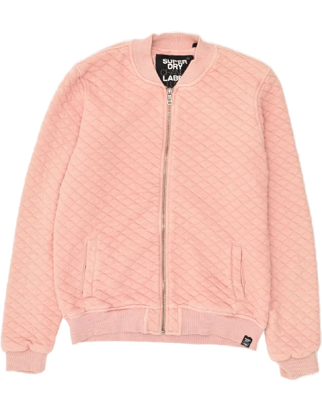 SUPERDRY Womens Quilted Tracksuit Top Jacket UK 10 Small Pink Cotton Nylon Jacket Polyester Jacket Spandex Jacket