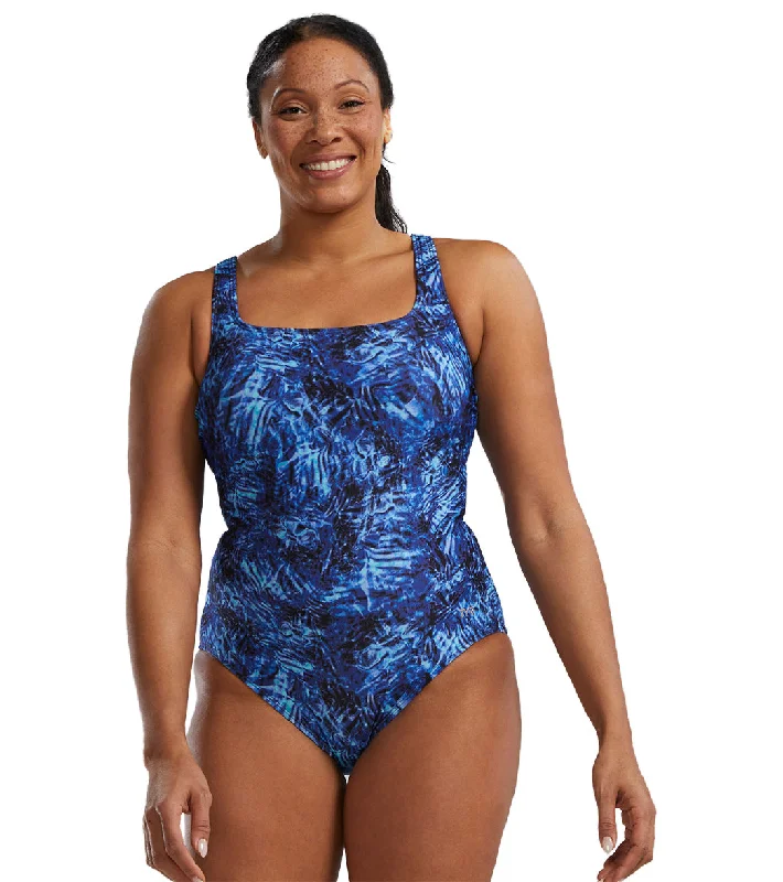 TYR Women's Expression Aqua Controlfit One Piece Swimsuit Navy/Blue "Expression" Elegant Ruffle Swimsuit TYR Women's Expression Aqua Controlfit One Piece Swimsuit Navy/Blue "Expression" Elegant Ruffle Swimsuit