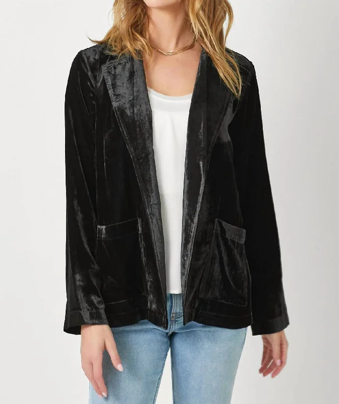 Velvet Open Jacket In Black Fleece Jacket Down Jacket Parka