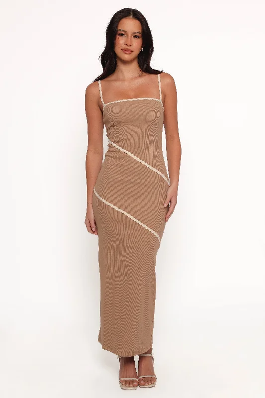 Arah Midi Dress - Beige Trendy Ruched Side Midi Dress
