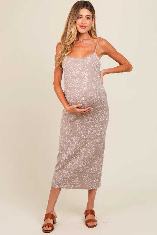 Beige Floral Knit Fitted Maternity Midi Dress Fashionable Floral Embroidery Midi Dress Beige Floral Knit Fitted Maternity Midi Dress Fashionable Floral Embroidery Midi Dress