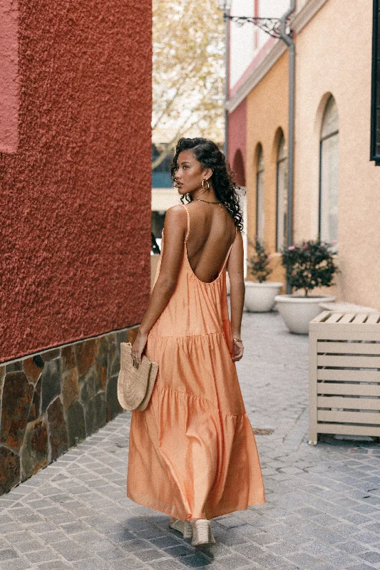 Bennie Midi Dress - Orange Comfortable Wrap Midi Dress