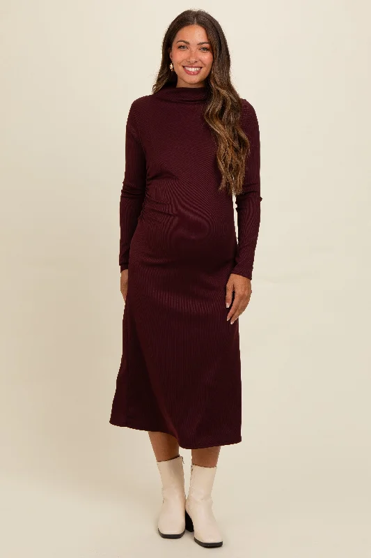 Brown Ruffle Mock Neck Long Sleeve Maternity Midi Dress Stylish Color Block Midi Dress Brown Ruffle Mock Neck Long Sleeve Maternity Midi Dress Stylish Color Block Midi Dress