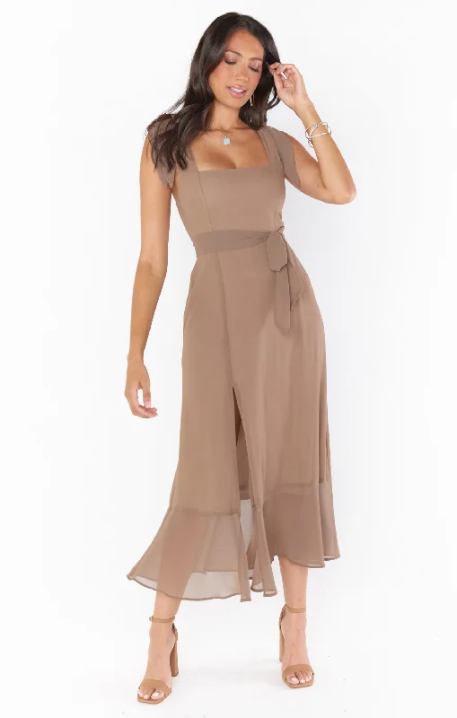 Claire Midi Dress ~ Dune Chiffon Stylish Striped Midi Dress
